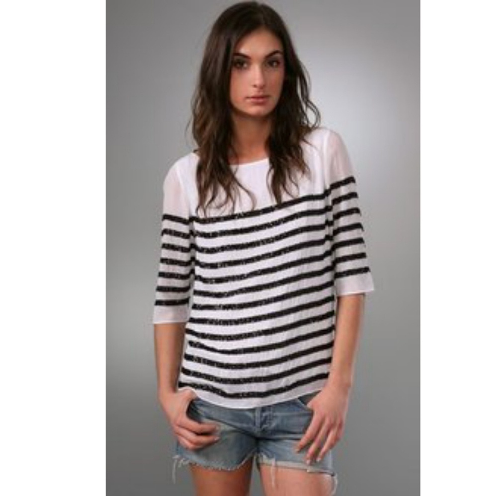 Alice & Olivia Sequin Striped Silk Chiffon Top